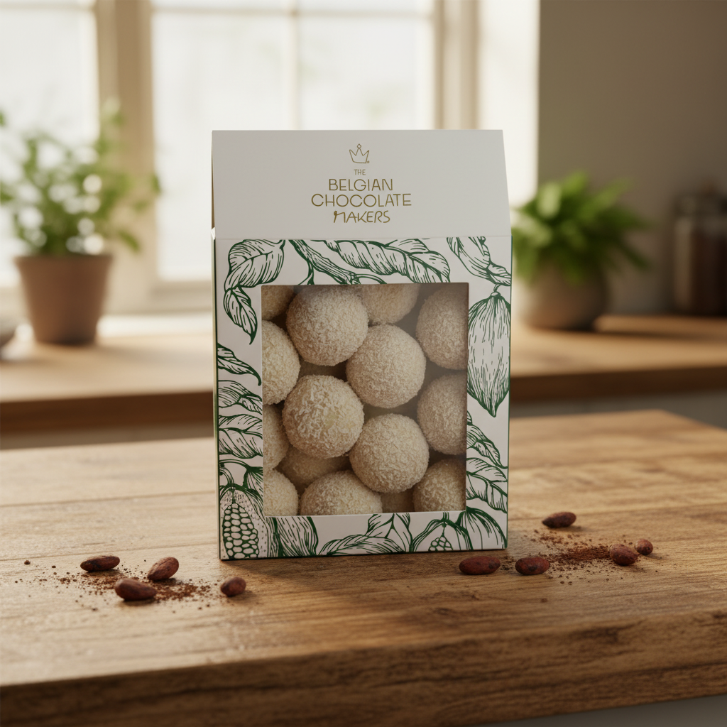 Pouch of Belgian truffles with coconut coating 160g
