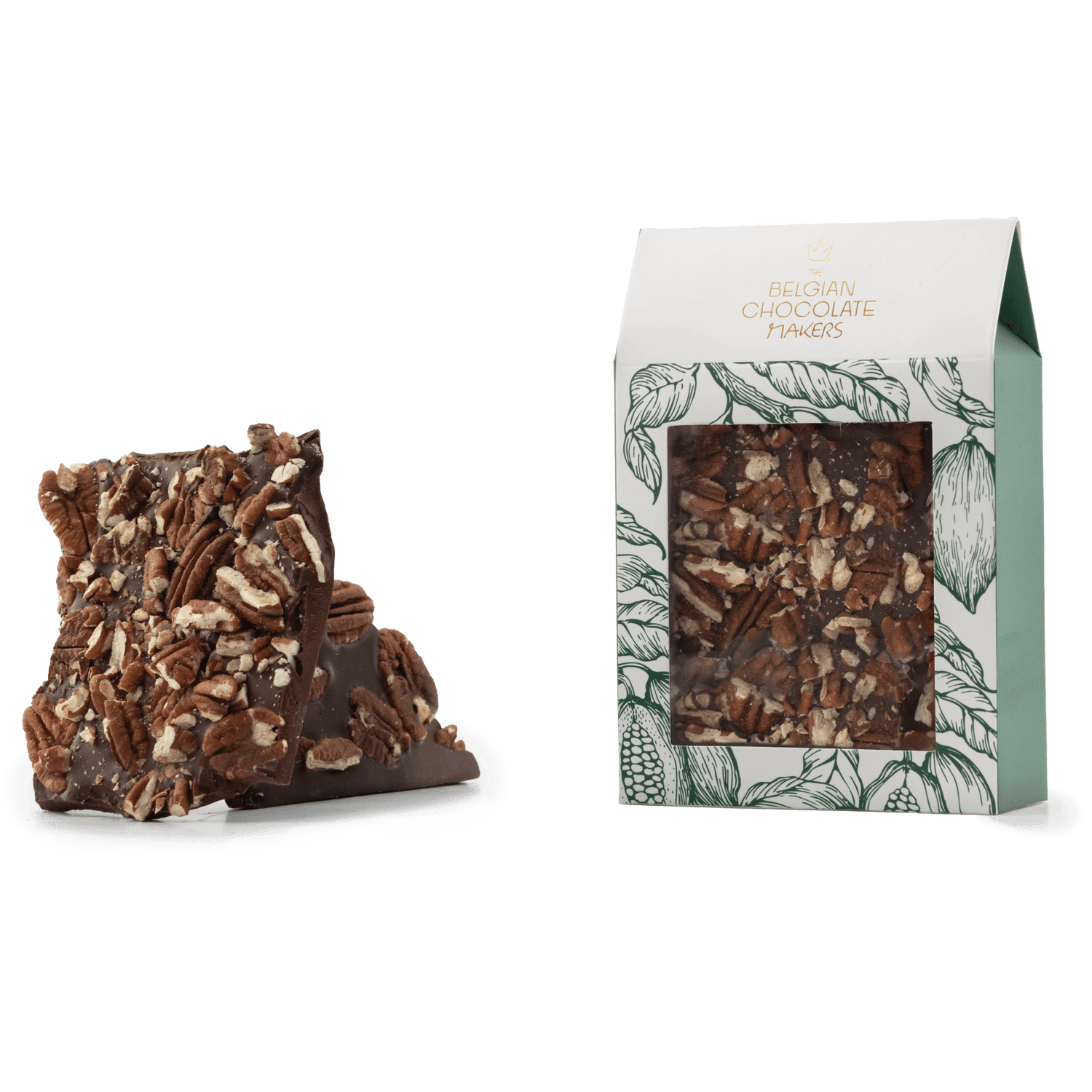 Dark chocolate broken bars with pecan