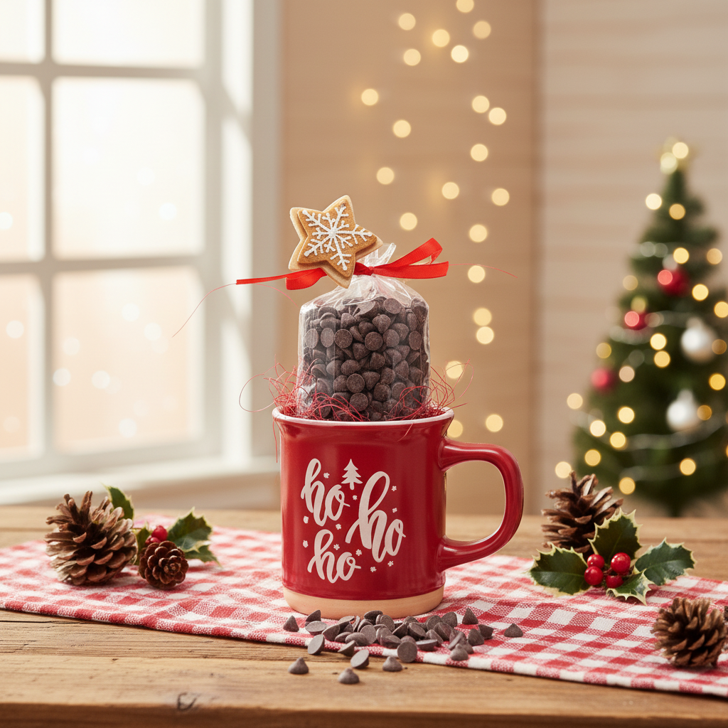 Dark chocolate drops in a Christmas mug 200g