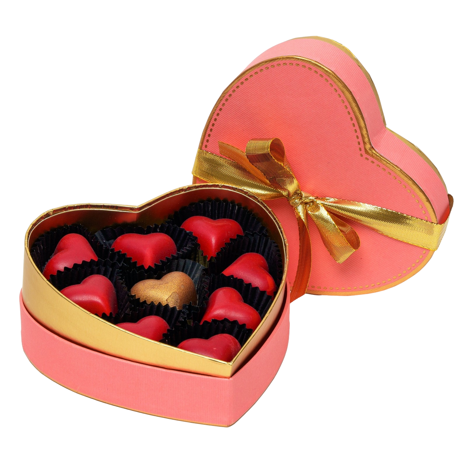 Pink heart box of 9 Belgian pralines 135g