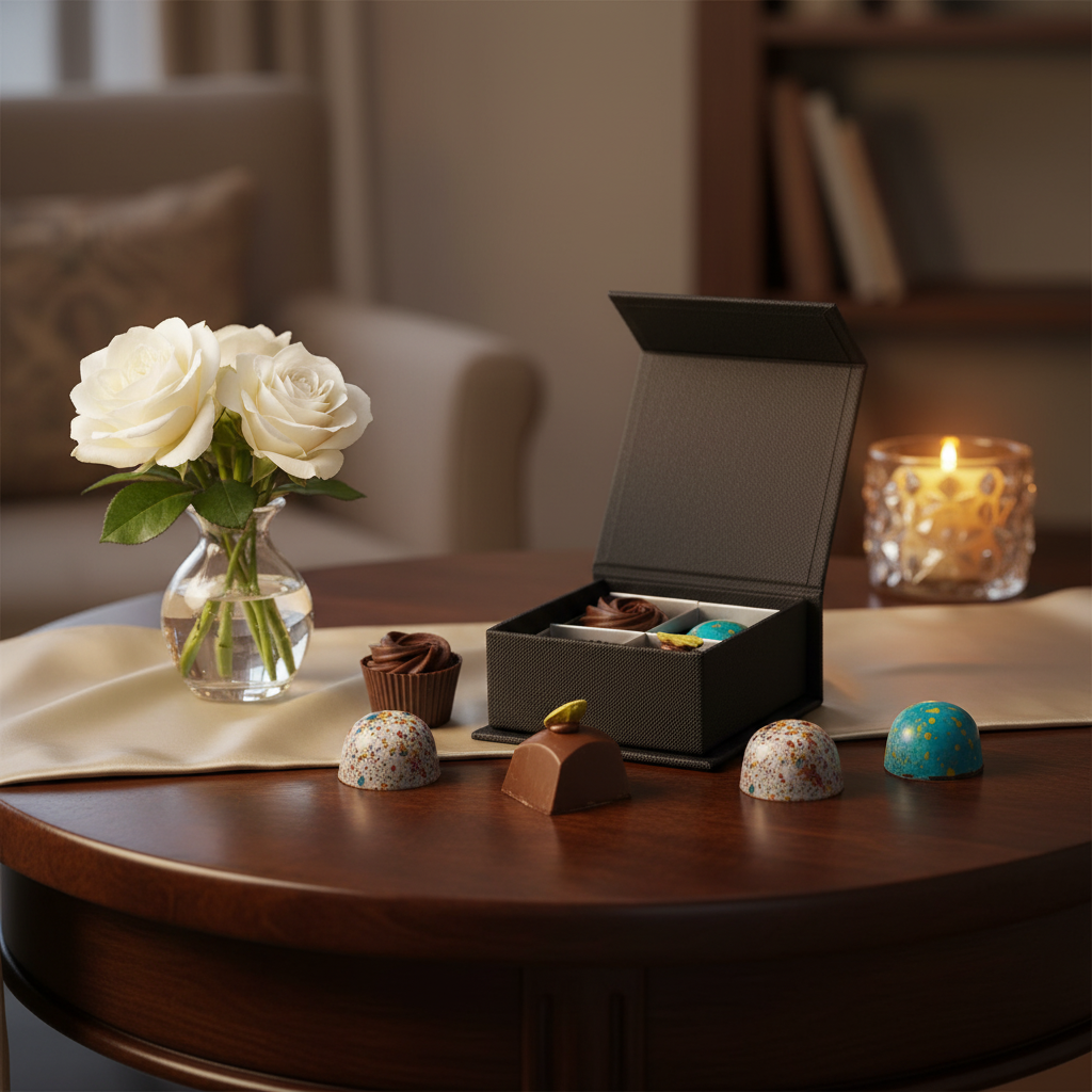 Luxury box of 4 chocolate pralines