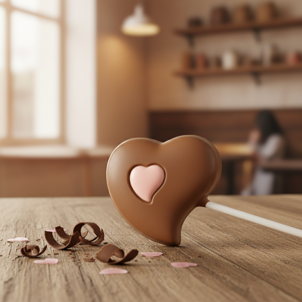 Milk chocolate pink heart lollipop 25g