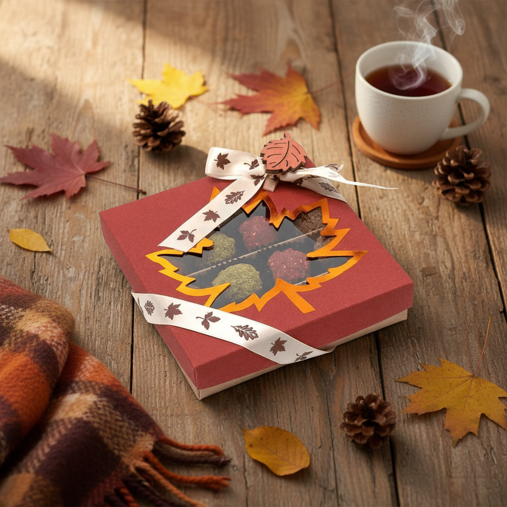 Mix of autumn Belgian truffles in a red gift box