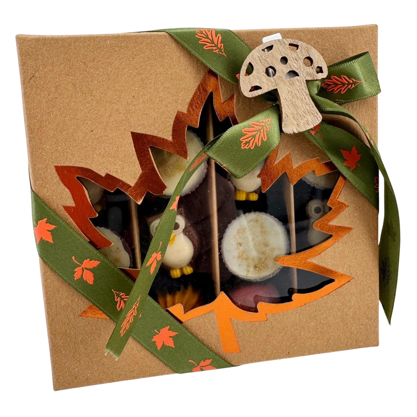 Mix of autumn pralines in a brown gift box