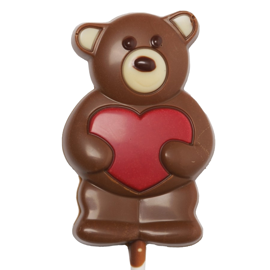 Milk chocolate red heart teddy bear lollipop 20g