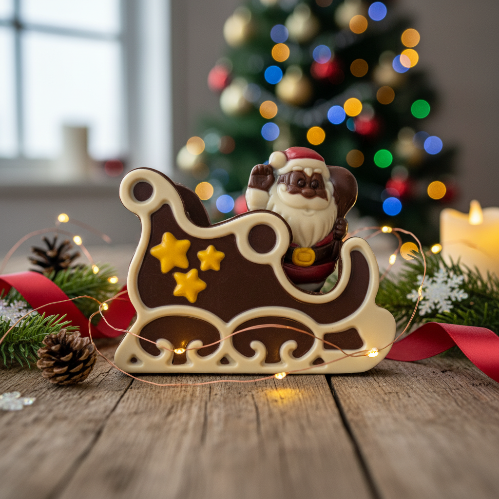 Festive dark chocolate Santa in a sleigh 180g