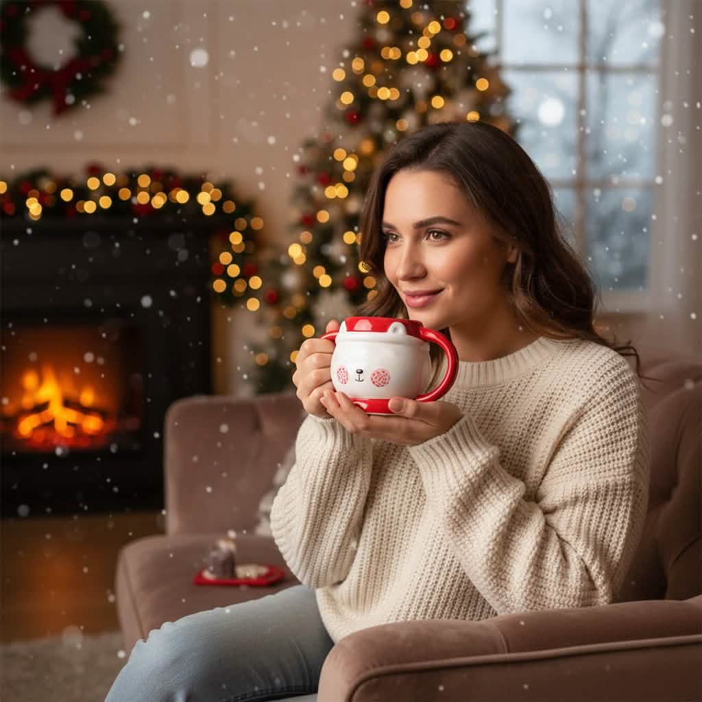 Milk chocolate drops in a Christmas bear mug 200g