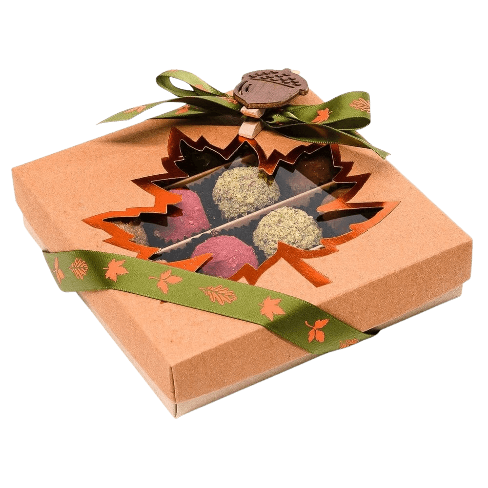 Mix of autumn Belgian truffles in a craft gift box