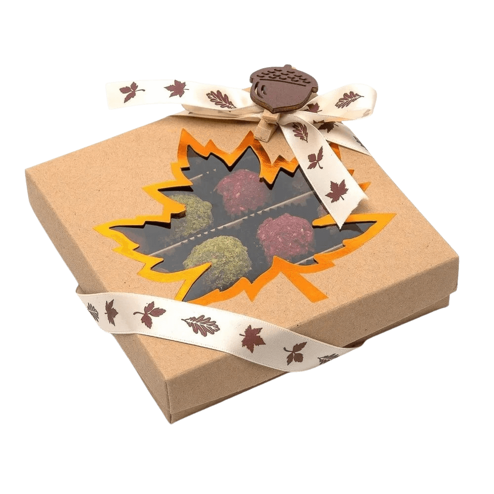 Mix of autumn Belgian truffles in a brown gift box