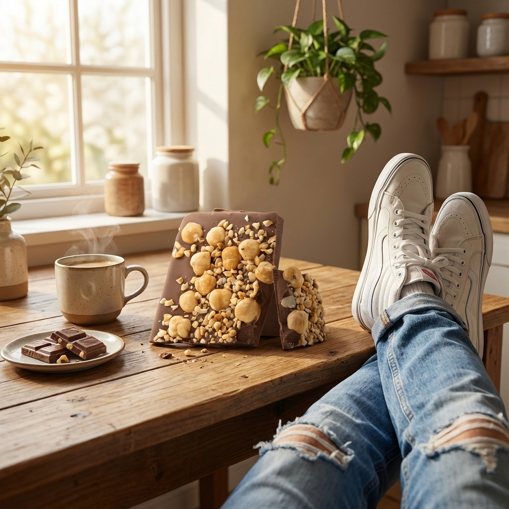 Milk chocolate broken bars with hazelnuts
