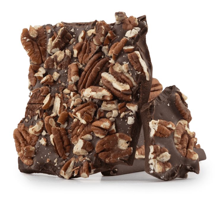 Dark chocolate broken bars with pecan