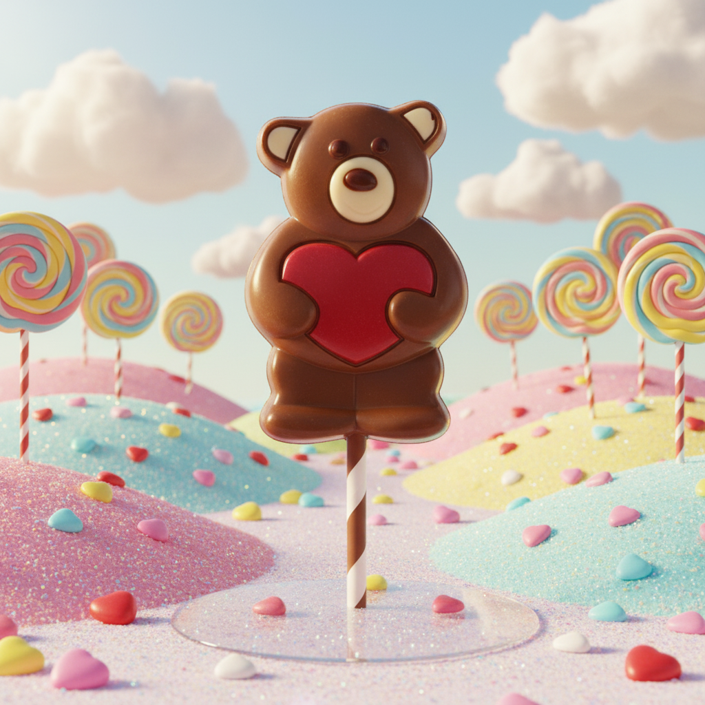 Milk chocolate red heart teddy bear lollipop 20g