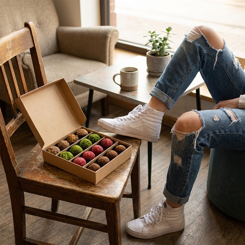Mix of autumn Belgian truffles in a red gift box