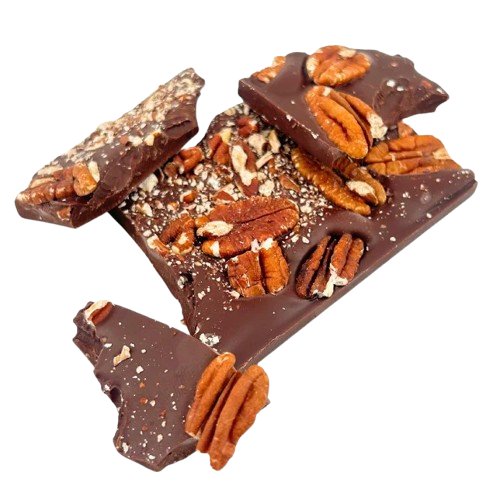 Dark chocolate broken bars with pecan