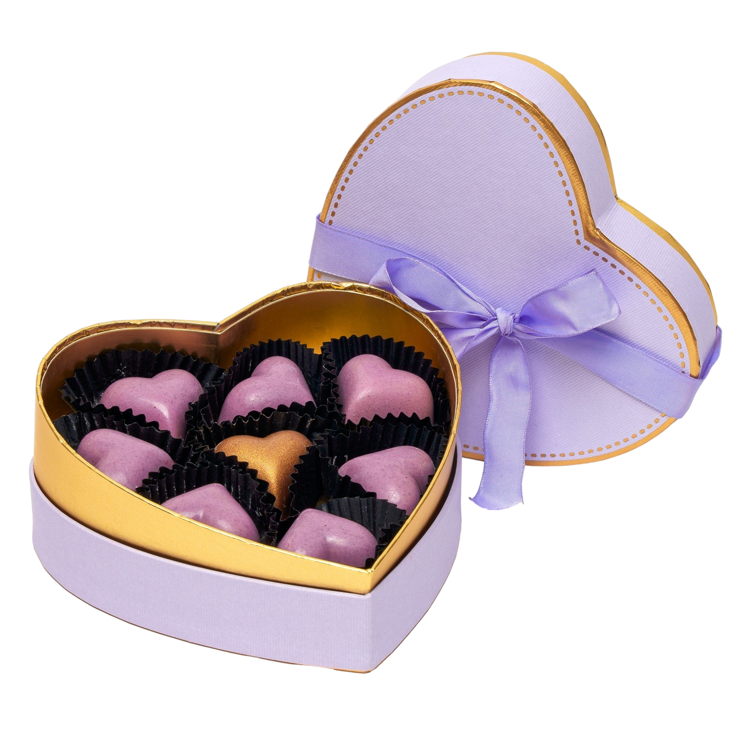 Purple heart box of 9 Belgian pralines 135g