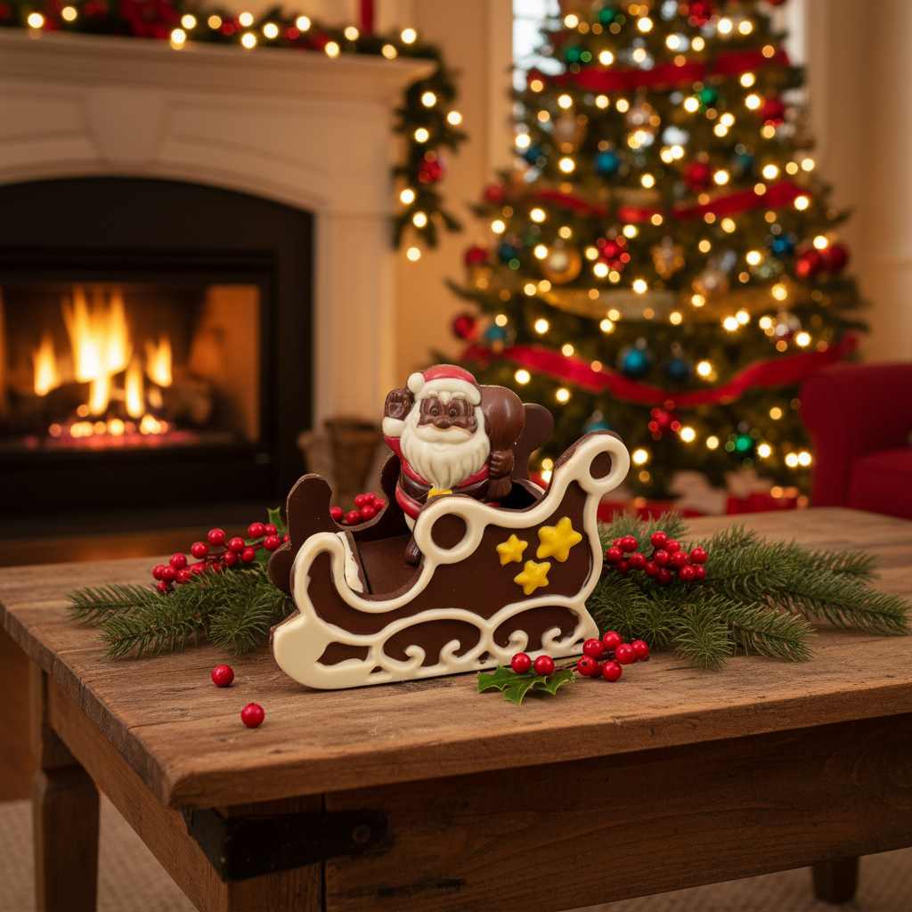 Festive dark chocolate Santa in a sleigh 180g