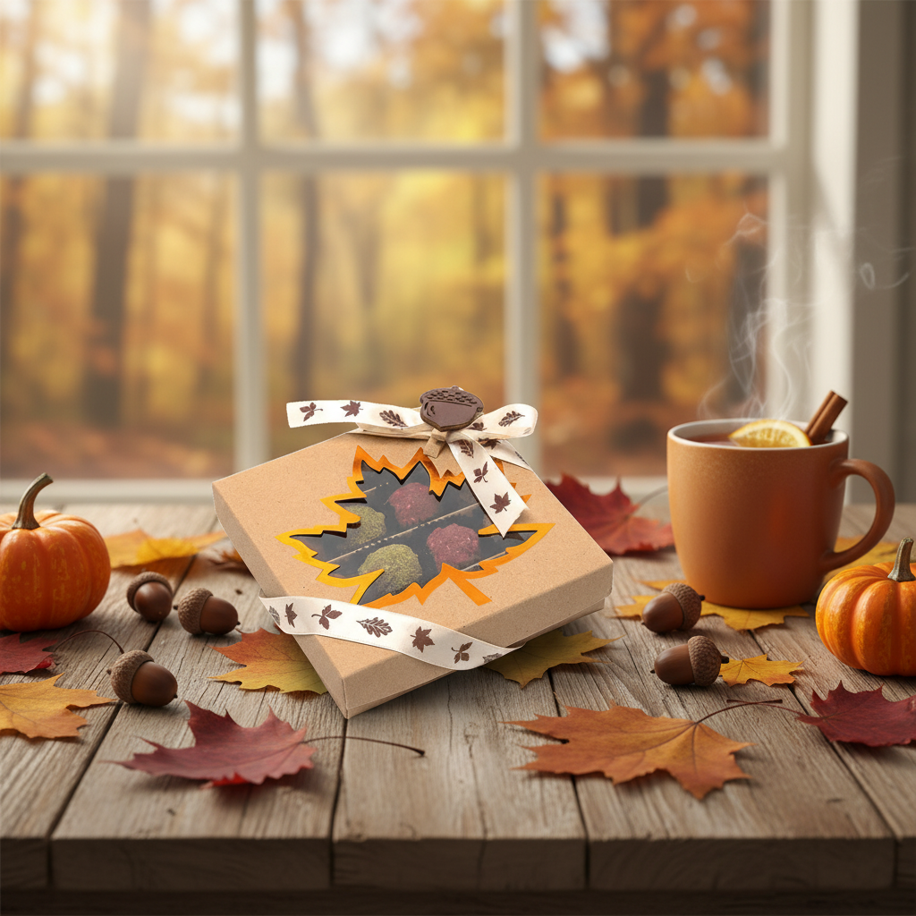 Mix of autumn Belgian truffles in a brown gift box