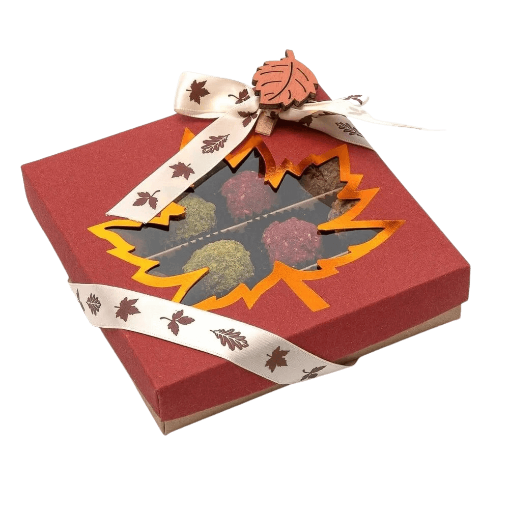 Mix of autumn Belgian truffles in a red gift box